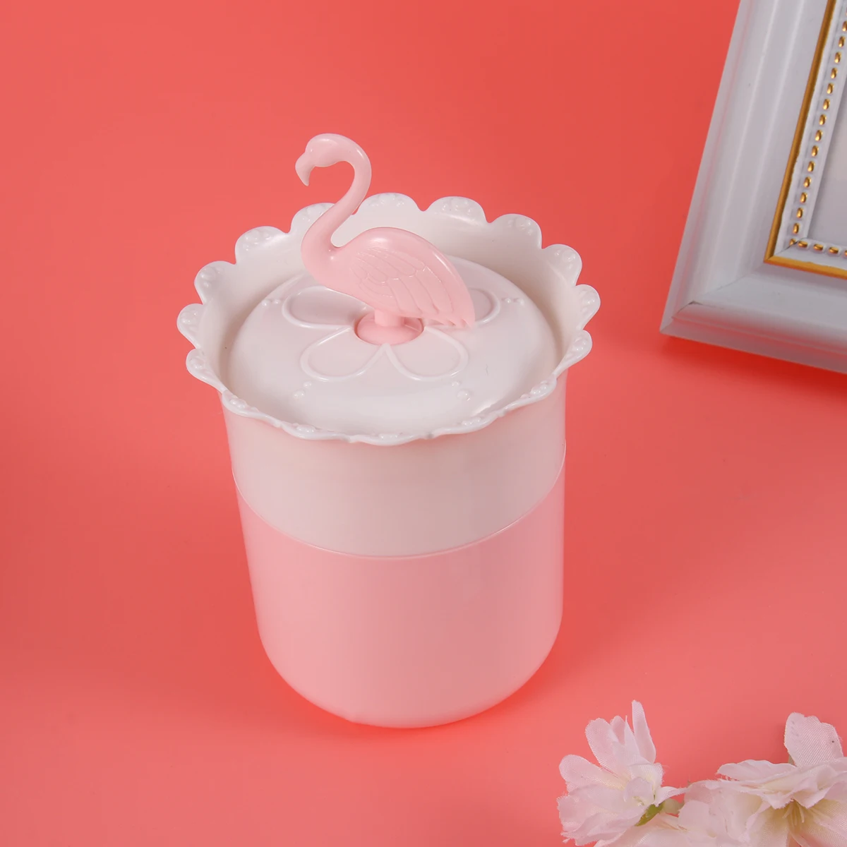 

1PC Flamingo Cotton Swab Box Cartoon Round Container Cotton Pads Holder Makeup Storage Box for Women Girls Ladies (Pink+White)