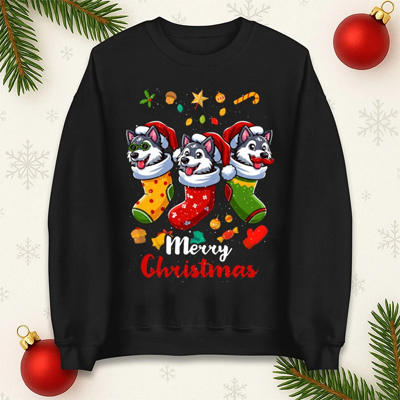 Husky Babbo Natale Calza natalizia Cane X-Mas Cani Felpa Felpa con grafica divertente Felpa con cappuccio Felpa con cappuccio natalizia divertente