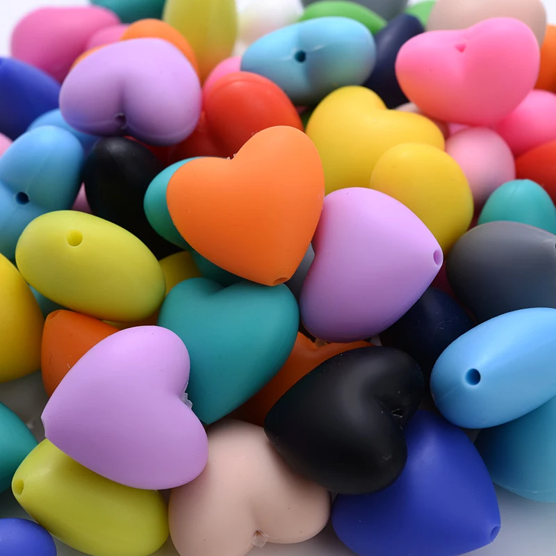 10/20Pcs Heart Silicone Beads 18x20mm Baby Food Grade Teether Beads for Jewelry Making Chewing Pacifier Clip Findings BPA Free