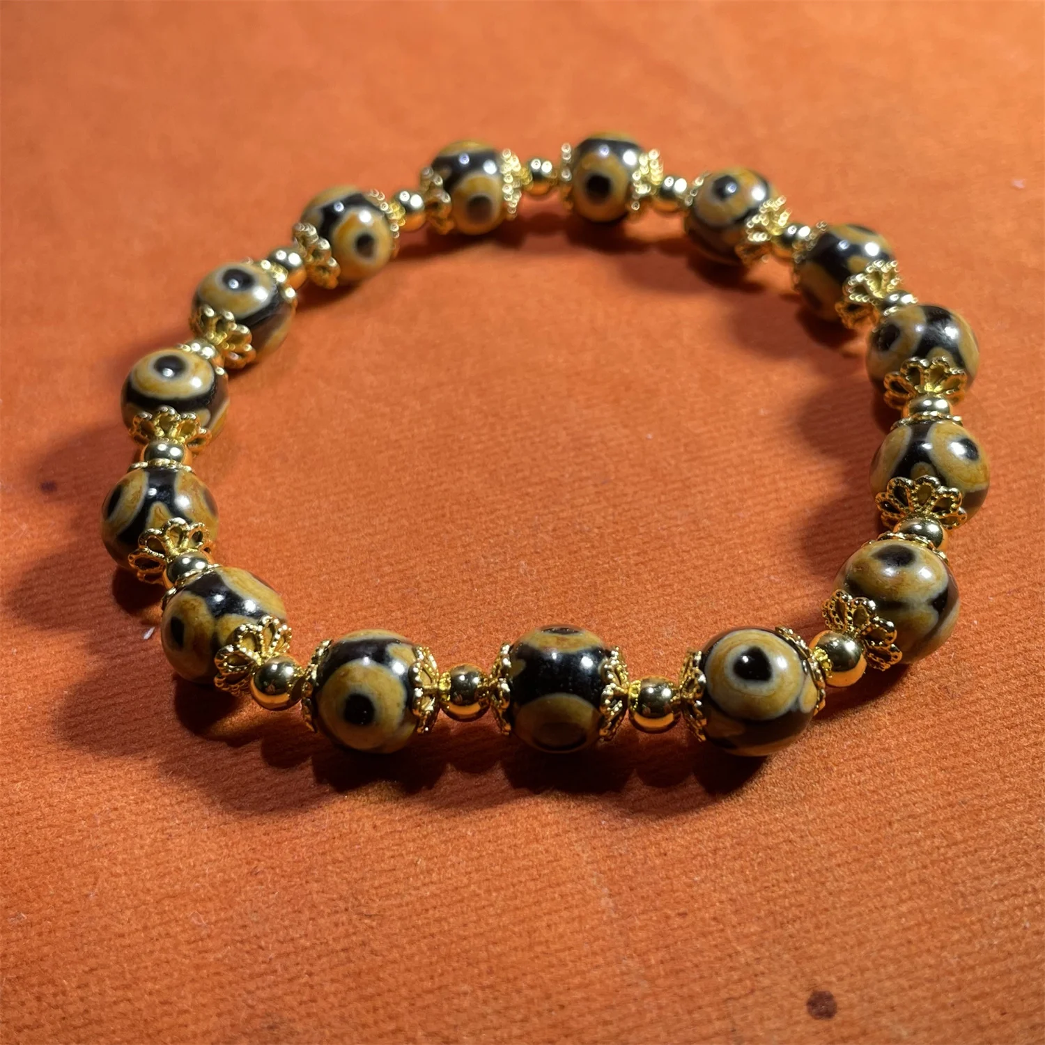 1pcs/lot Natural Panda Three-Eyed Pattern Agate Dzi Bracelet small round beads 8mm Retro ethnic style Niche design Couples