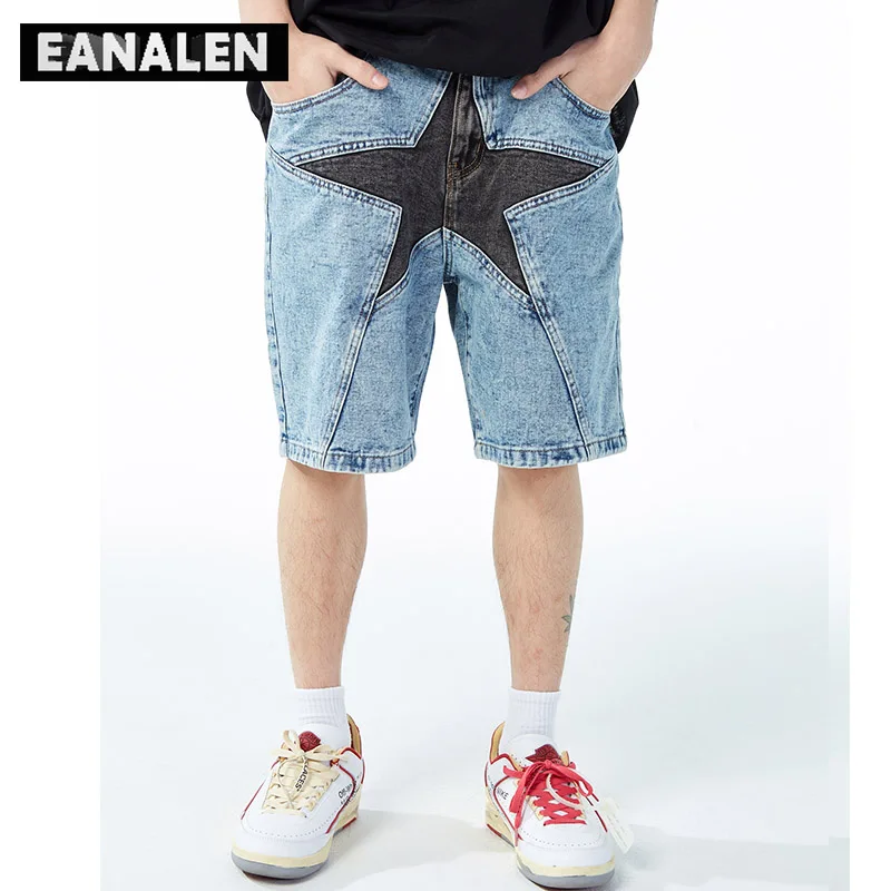 Harajuku Vintage Star Pattern Denim Shorts Men\'s Oversized Street Costume Rock Gothic Bermuda Casual Sports Basketball Shorts