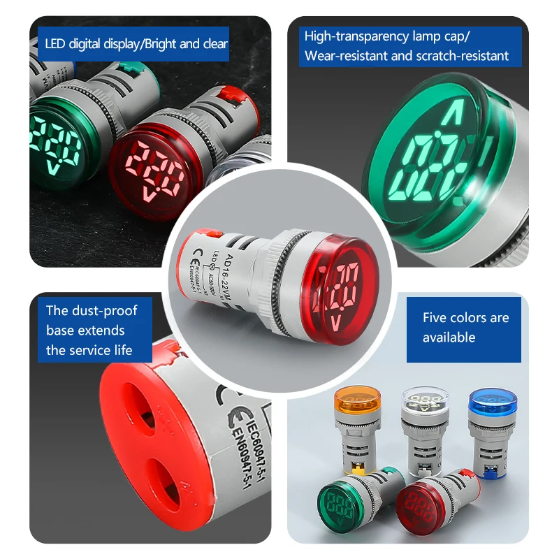 The AD16 new mini digital AC voltmeter is a universal digital display with a 50V-500V indicator light aperture of 22mm