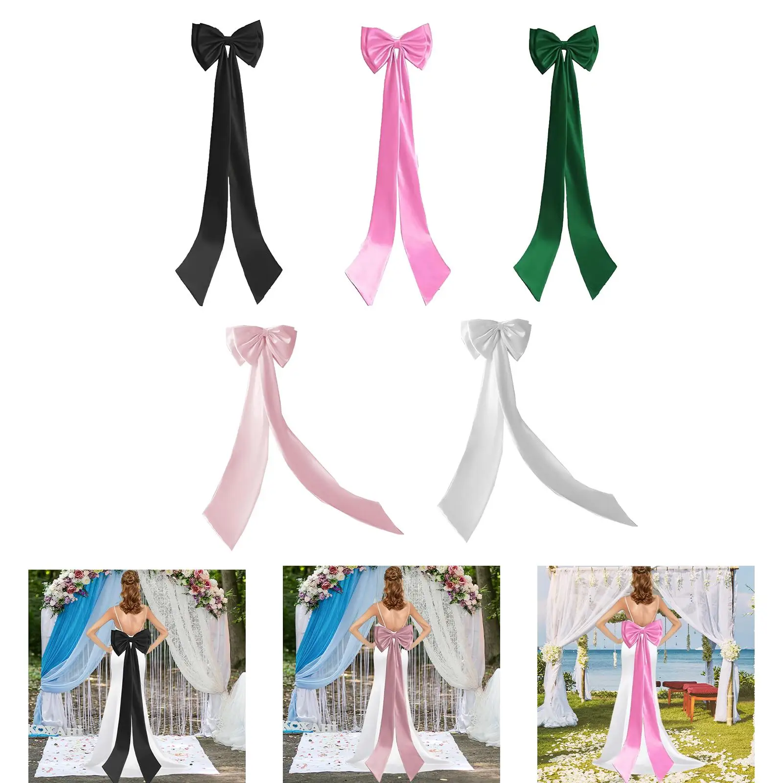 قوس كبير من الساتان قابل للفصل، حزام وشاح خصر كبير قابل للإزالة مع دبوس للرقصات والعروس والمناسبات الرسمية للنساء والفتيات