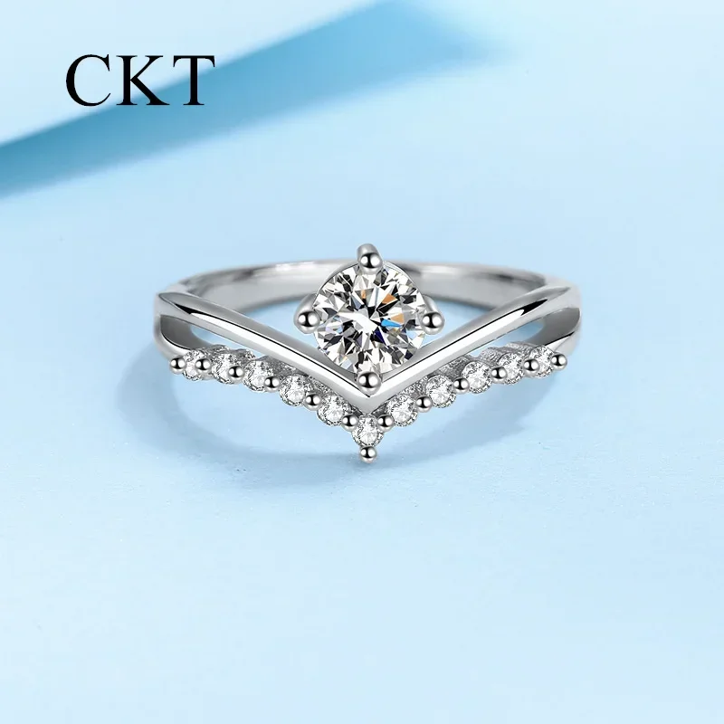 18K White Gold Platinum 0.5 Carat D Color Moissanite Diamond Rings for Women Pt950 New Princess Crown Wedding Ring Fine Jewelry