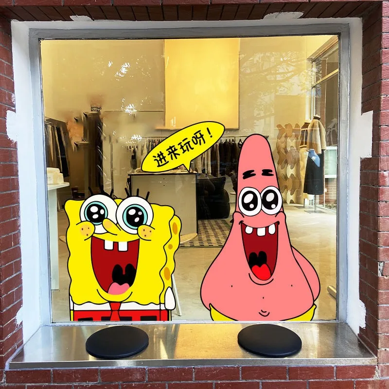 

Kawaii SpongeBob SquarePants Ins Decoration Poster Shop Window Decoration Faction Star Window Anime Stickers