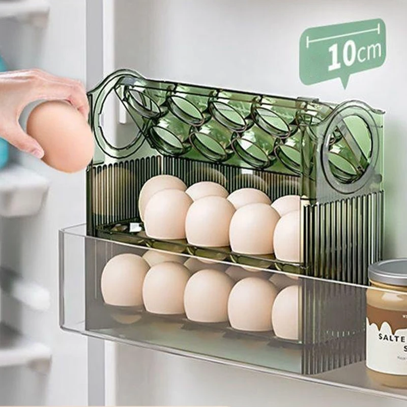 Auto Flip Egg Organizer, 3-Tier Holder Storage 30 Count, Container For Refrigerator Side Door Or Countertop