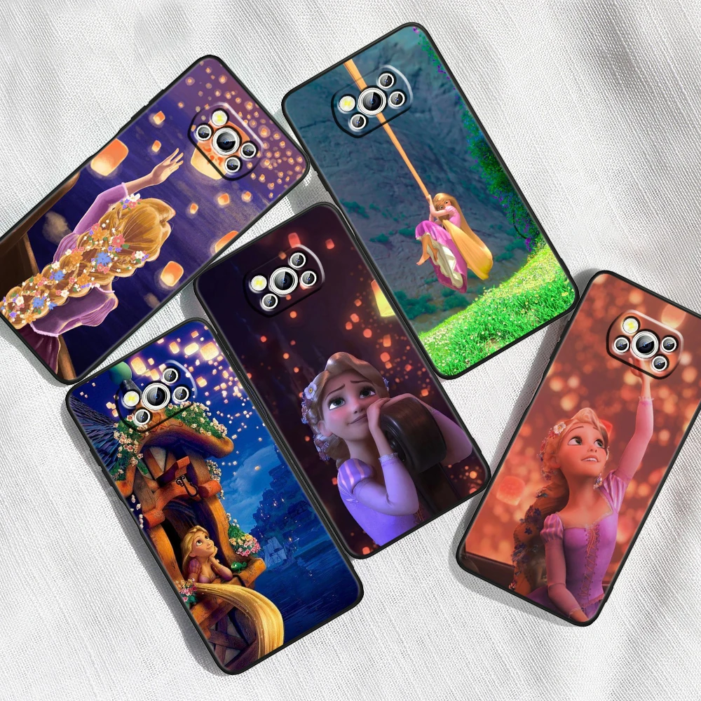 Rapunzel Tangled Disney For Xiaomi Mi Poco F5 F4 F3 X6 X5 X4 X3 M6 M5 M5S M4 M3 C65 Pro GT NFC 5G Black Cover Phone Case