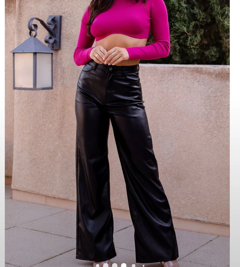 Leather Pants for Women High Waist Straight Slim Side Pockets Solid Color Casual Fashion Party PU Fall Trousers 2025 Streetwear