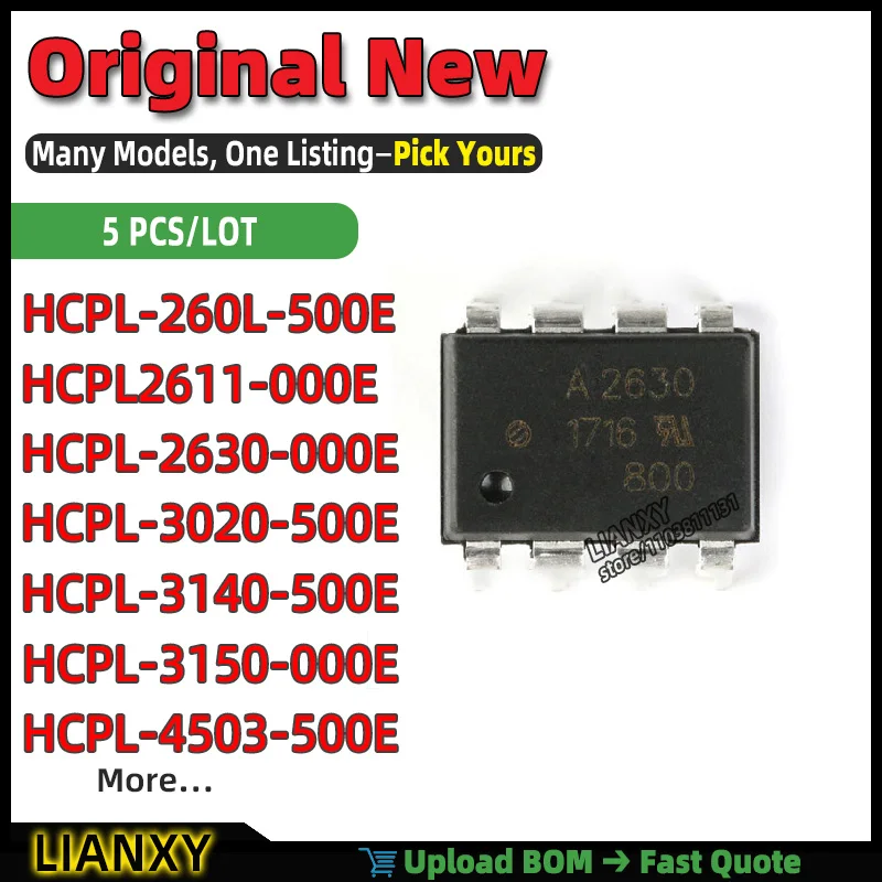 HCPL-2630-000E HCPL-3140-500E HCPL-3150-000E HCPL2611-000E HCPL-4503-500E HCPL-3020-500E HCPL-260L-500E DIP-8 OPTOCOUPLER New