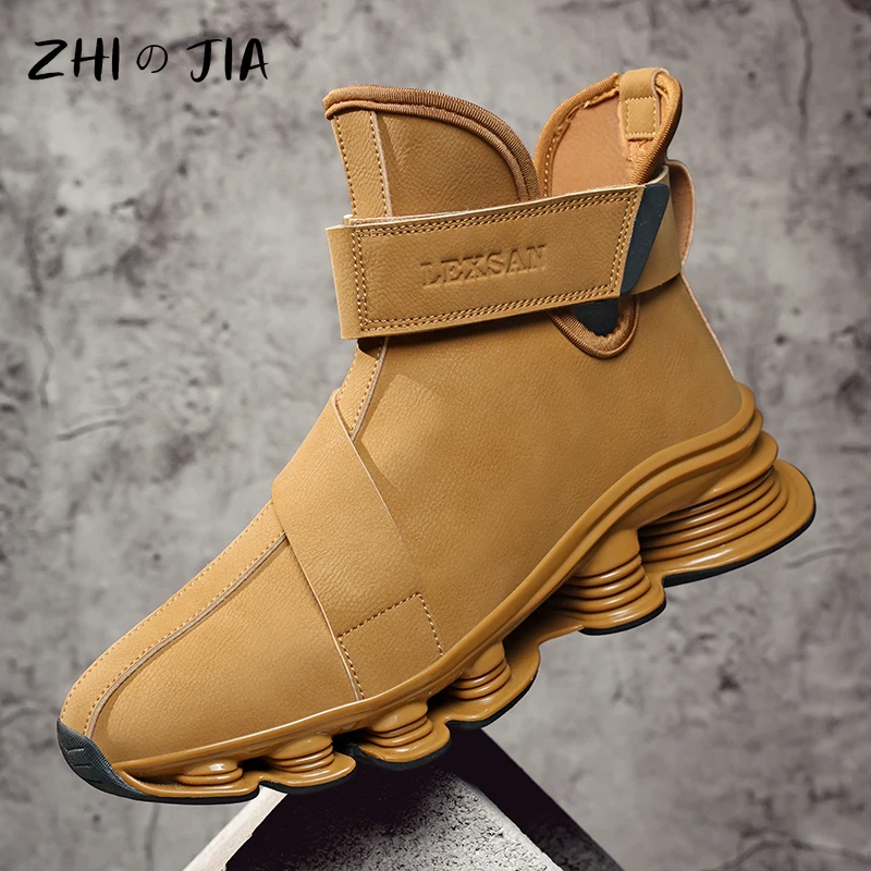 Popular Trend High Top Shoes Men's Fashionable Thick Soled Plus size Sneaker Autumn and Winter Leather casual Shoes 39-46