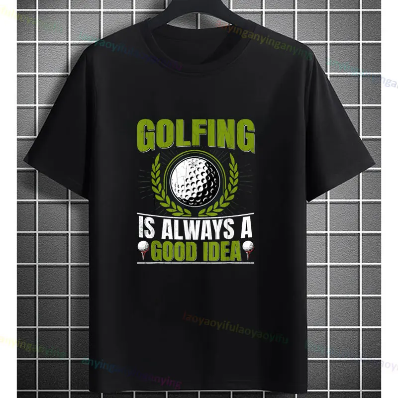 Golfing Is Good Idea Funny Golf Player Golfer Coach T-Shirt Casual Short-sleev Pure Cotton Graphic Tees for Daily Wear