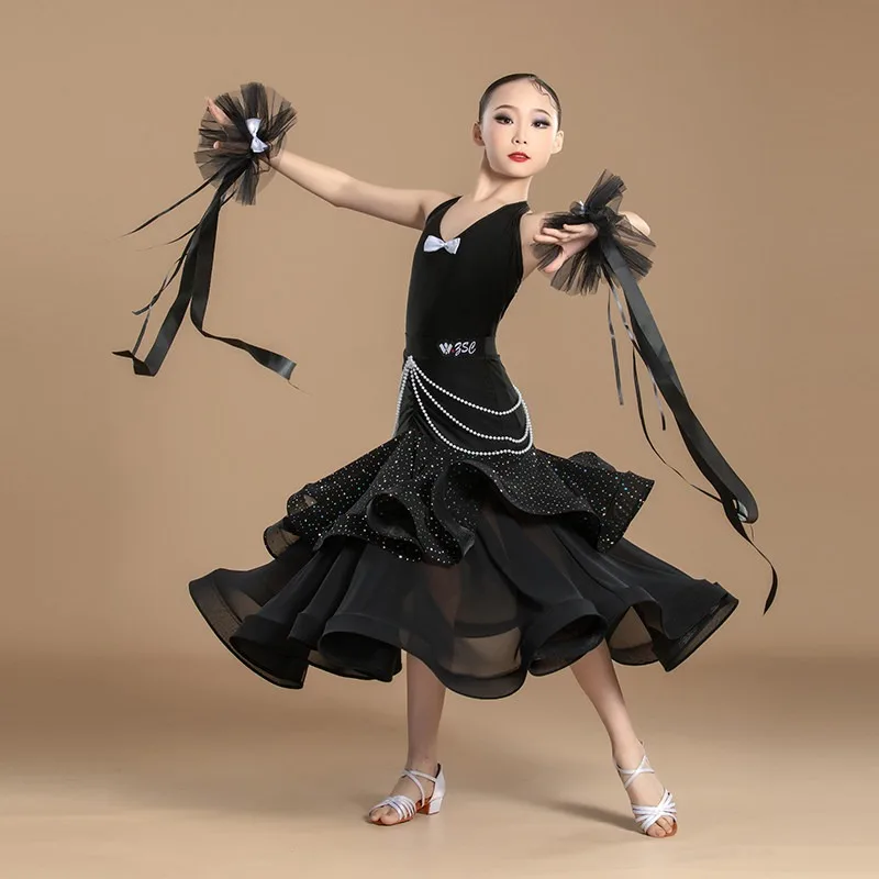 customized modern dance dress children's art exam training performance waltz ballroom Competition Standard dance top big skirt