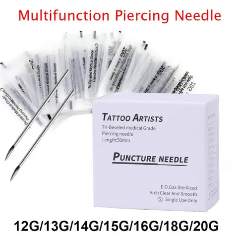 10/50PC ago per Piercing corpo in acciaio 316L usa e getta per capezzolo dell'ombelico strumenti per Piercing al naso dell'orecchio del naso aghi per puntura multifunzione