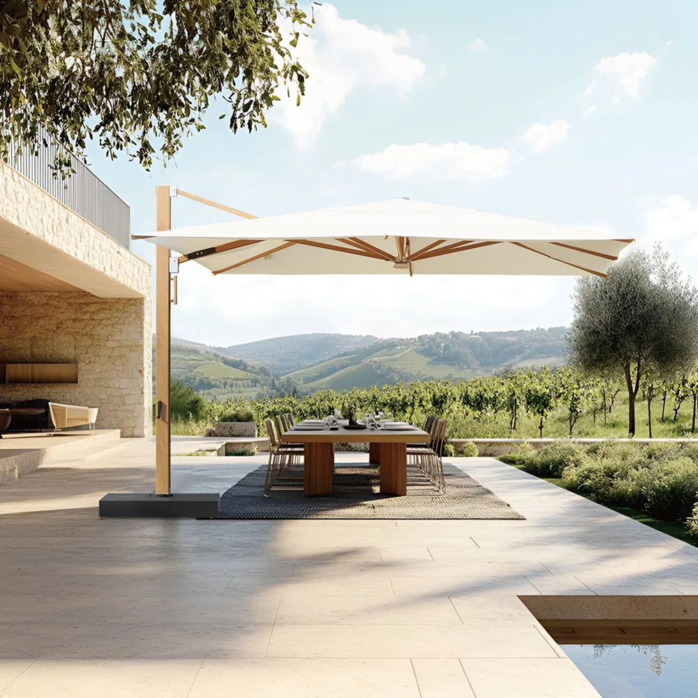 

Big Size Waterproof Aluminum Hotel Sun Heavy Woodlook Custom Garden Led Cantilever Outdoor Patio Umbrella