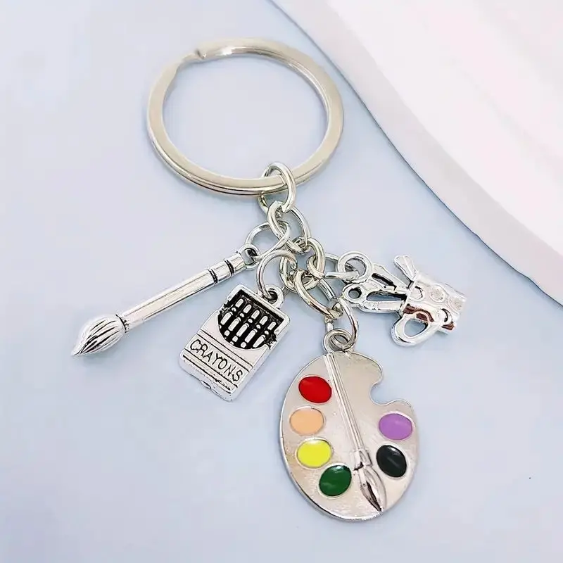 예술 화가의 팔레트 및 브러시 키체인-유행하는 실버 매력 펜던트, 아연 합금, 미술 애호가에게 완벽한 선물