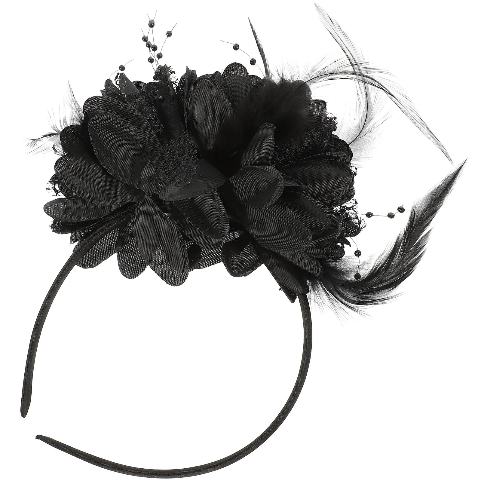 

Headband Elastic Black Women Cocktail Party Wedding Bridal Shower Flower Fascinator Big Charm Hair Tool