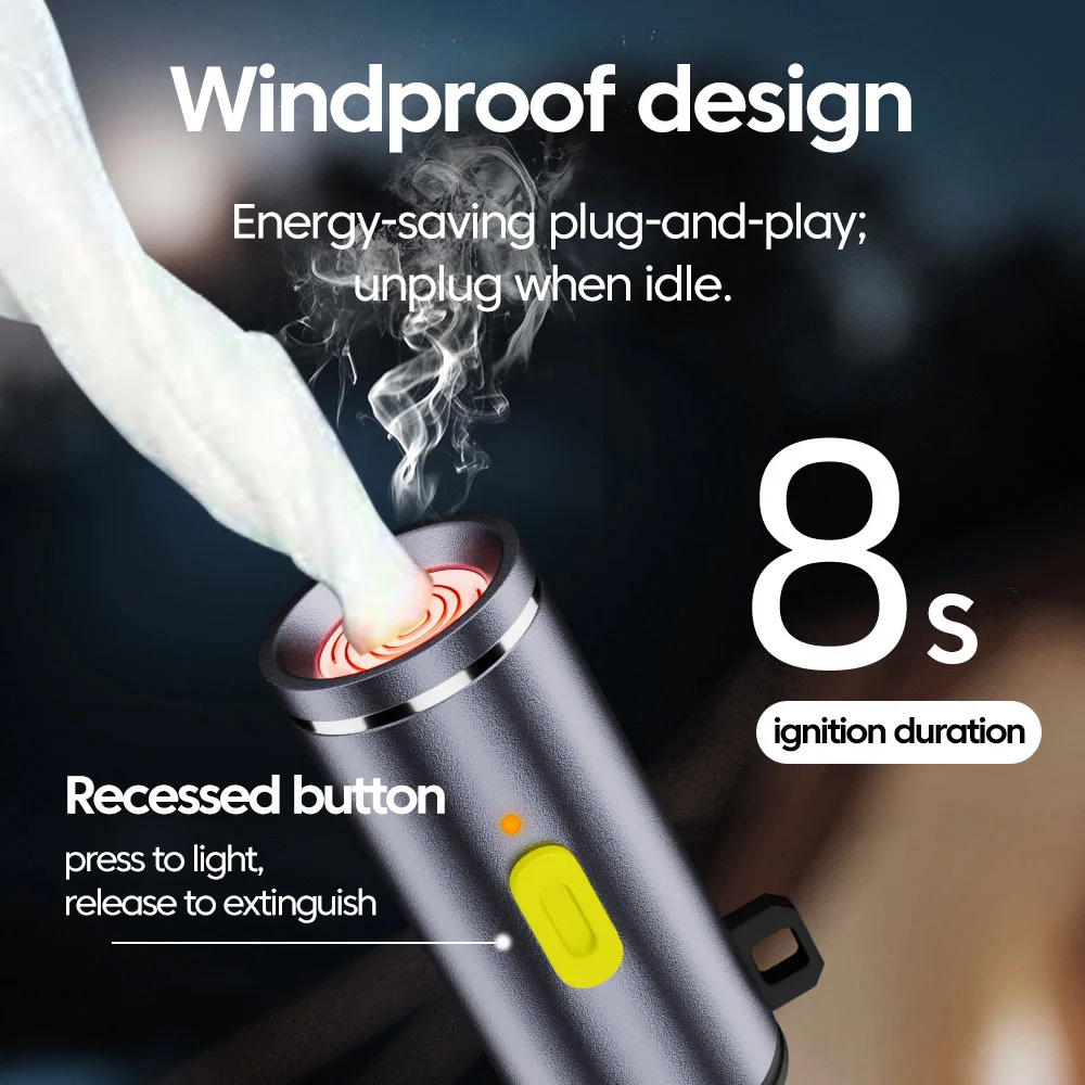 Type-C to Mini Cigarette Lighter Portable Press type Cigarette Lighter Outdoor Safety Portable Mini Cigarette Lighting Artifact