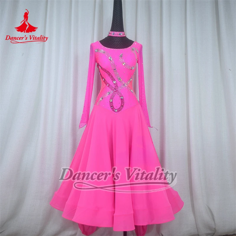 ชุดเต้นรำสังคมมาตรฐาน แขนยาว สำหรับการแสดงและแข่งขันระดับมืออาชีพ พร้อมสร้อยคอ ออกแบบตามสั่งสำหรับนักเต้นผู้ใหญ่ที่มีความมีชีวิตชีวา