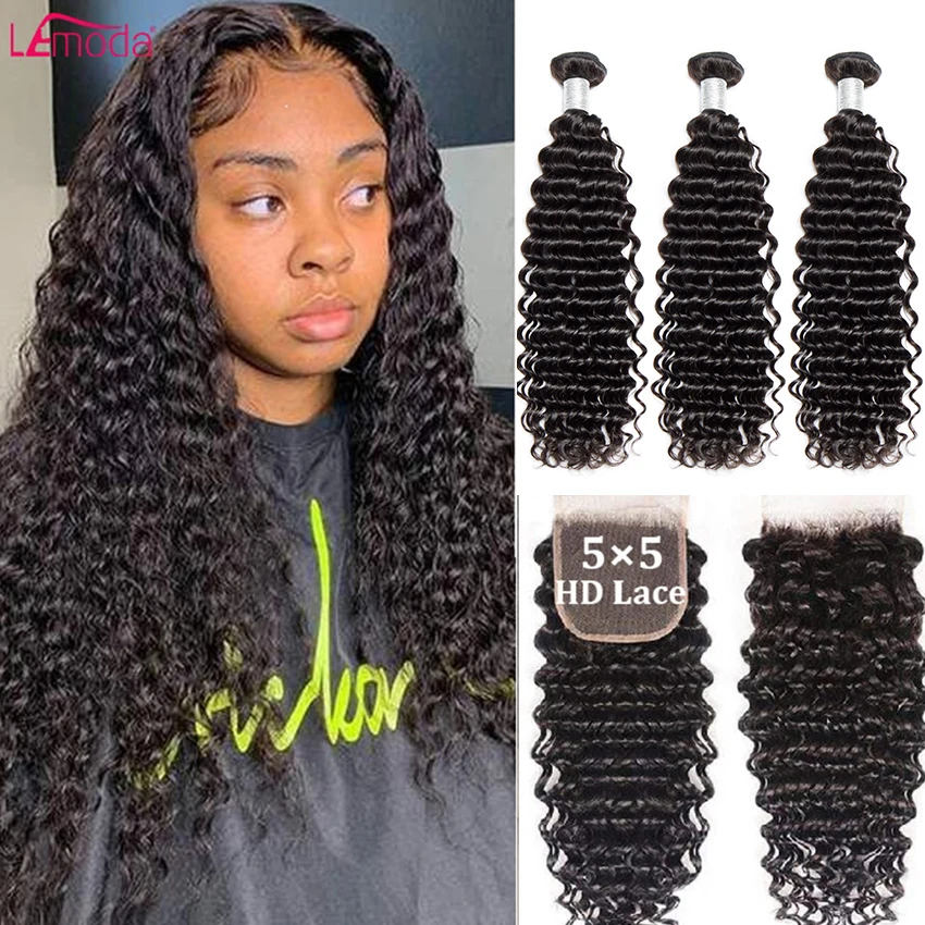 

Deep Wave Human Hair Bundles With Closure Deep Curly Water Wave Hair Bundles With Frontal Closure 5x5 4x4 HD Lace Extensions