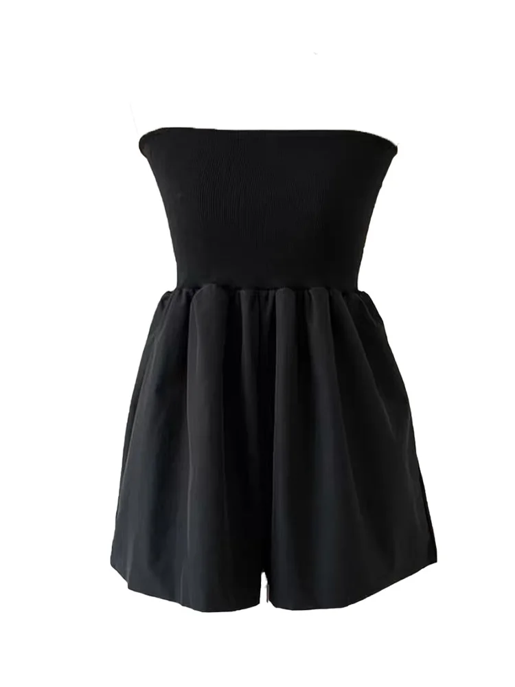 Sexy Bla Bandeau One-Piece Pantsuit High Waist Slimming Waist Design ort Pants Commute Sle Polyester Fabric