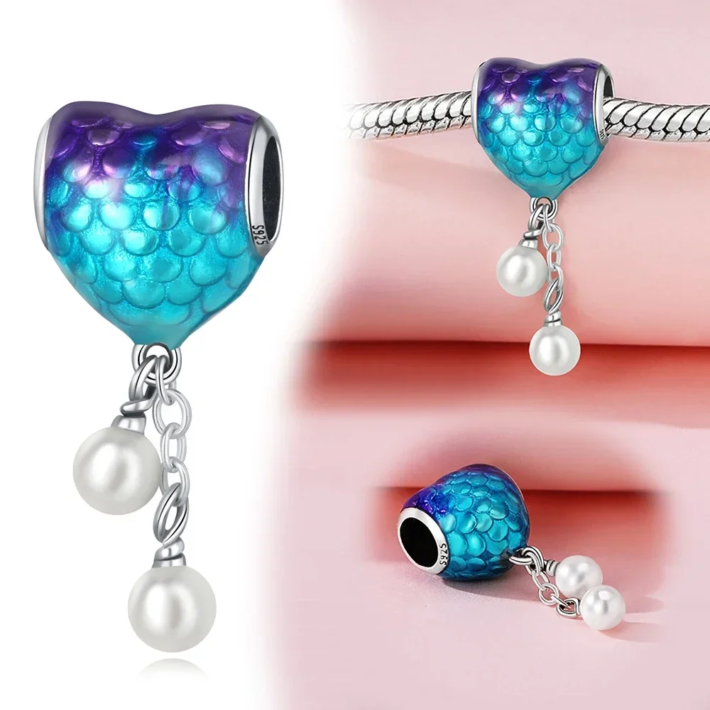 女性のためのスターリングシルバーオーシャンとハートのペンダント,925コレクション,ペンダント,シェルの形をした3D,グラデーション,エポキシ,ジュエリーギフト