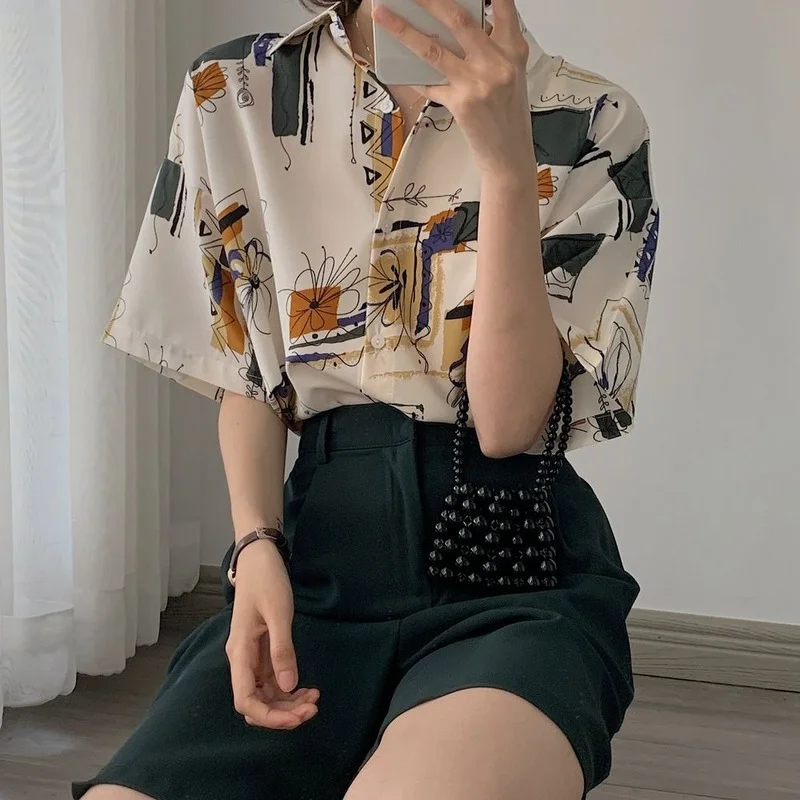 Shirts Women Vintage Short Sleeve Summer Sun-proof Newest Teens Harajuku Retro Chic Temperament Tops Cute Classy Clothes Ulzzang