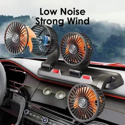 Car Fan 360° Adjustable 3 Head Air Fan Automotive Electric Fan Multi-function USB/12V/24V Fan 2 Speeds Car Silent Fan for Home