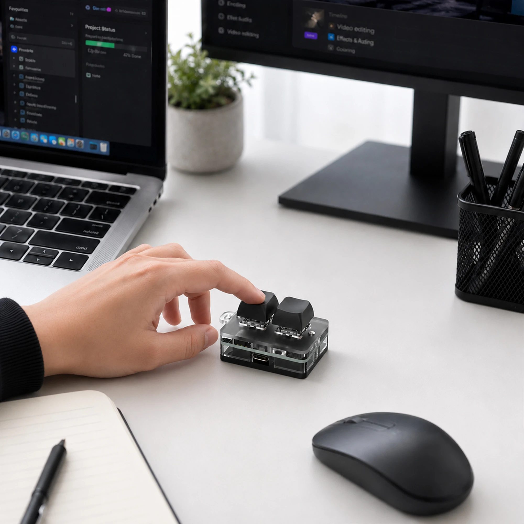2-Key Programmable Macro Pad Mini Mechanical Keyboard Bluetooth 2.4G USB-C Shortcut Keypad 3-Layer Red Switch with Backlight