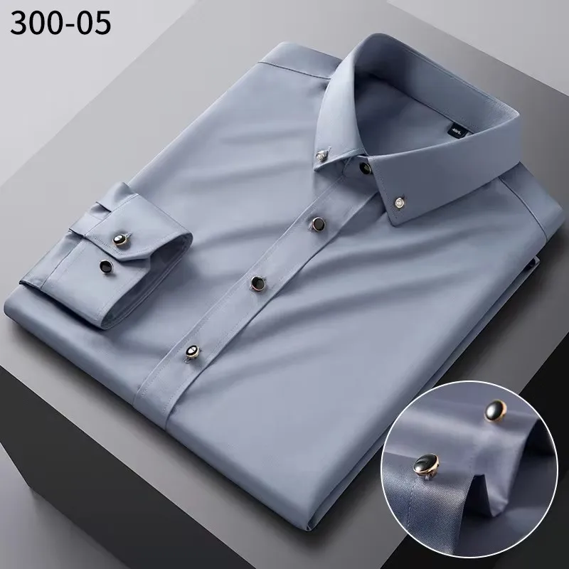 5XL Drill Button Micro Elasticity New Anti-Wrinkle Office Men Shirts Long Sleeve Black White Shirt Men Long Sleeve Slim Fit