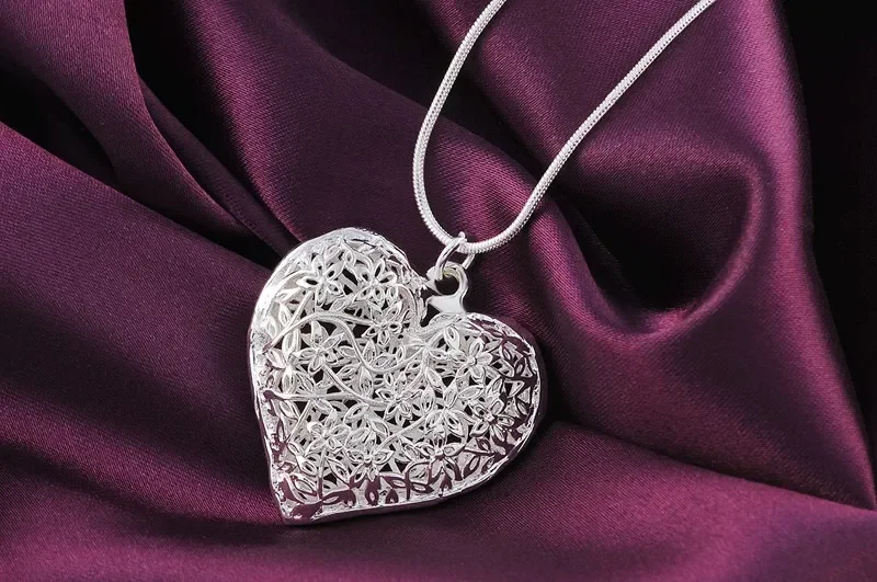 18-26inch 925 Sterling Silver Necklace For Women Heart Leaf pattern Pendant Christmas gifts high quality wedding Jewelry