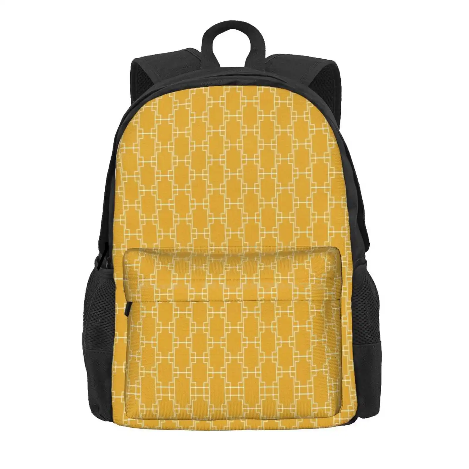 Mustard Yellow Geometric Squares Hot Sale Schoolbag Backpack Fashion Bags Mustard Yellow Retro Yellow Id Century Modern Mid