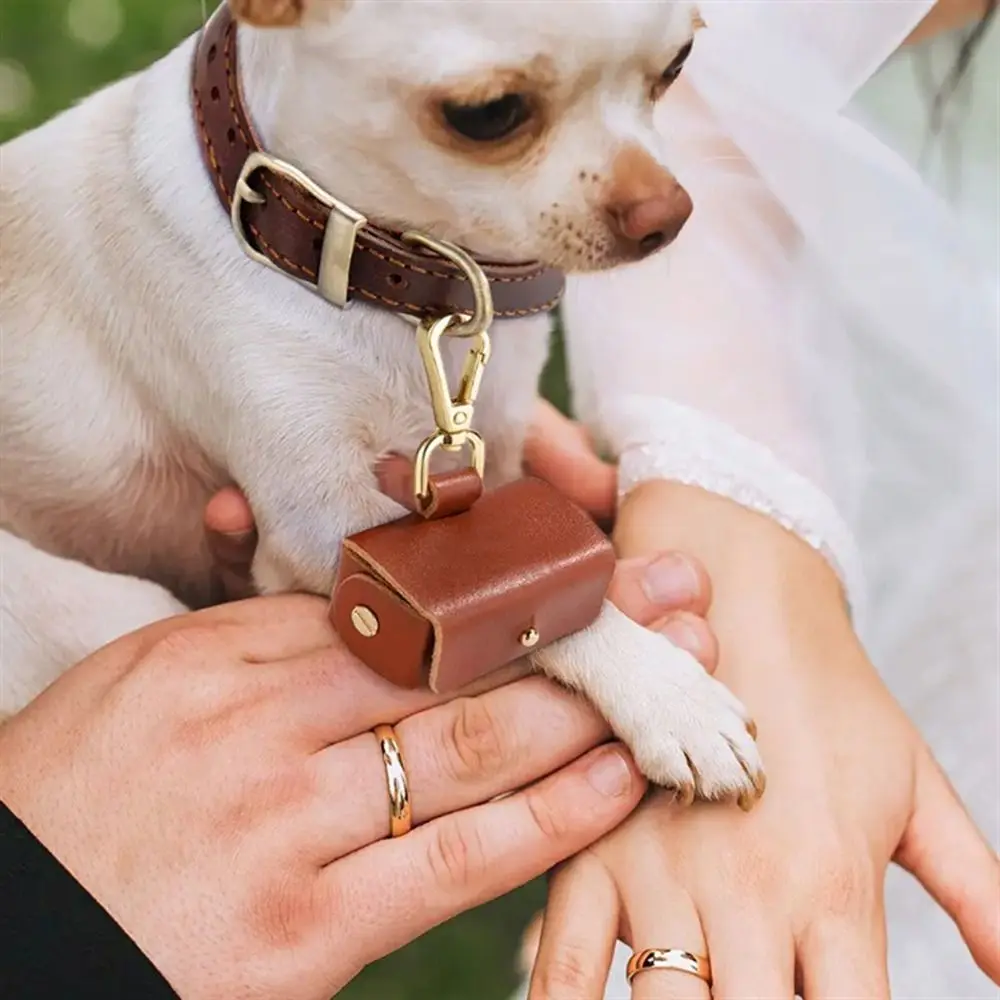 

Fashion PU Leather Ring Jewelry Bag Mini Solid Color Dog Ring Bearer Anti Lost Ring Holder Storage Box for Dog Collar