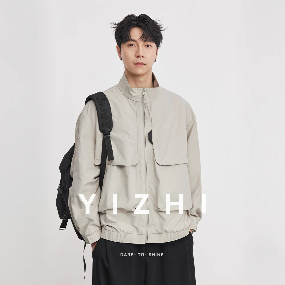 

Men's American Trendy Brand Double Pocket Stand Collar Cargo Jacket 2026 New Style Spring & Autumn Sports Windbreaker Outerwear