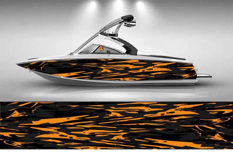 Orange Abstract Irregular Graphic Vector Boat Sticker Packaging Fish Vessels Waterproof Custom Marine Ship Sticker Wrap Vinyl