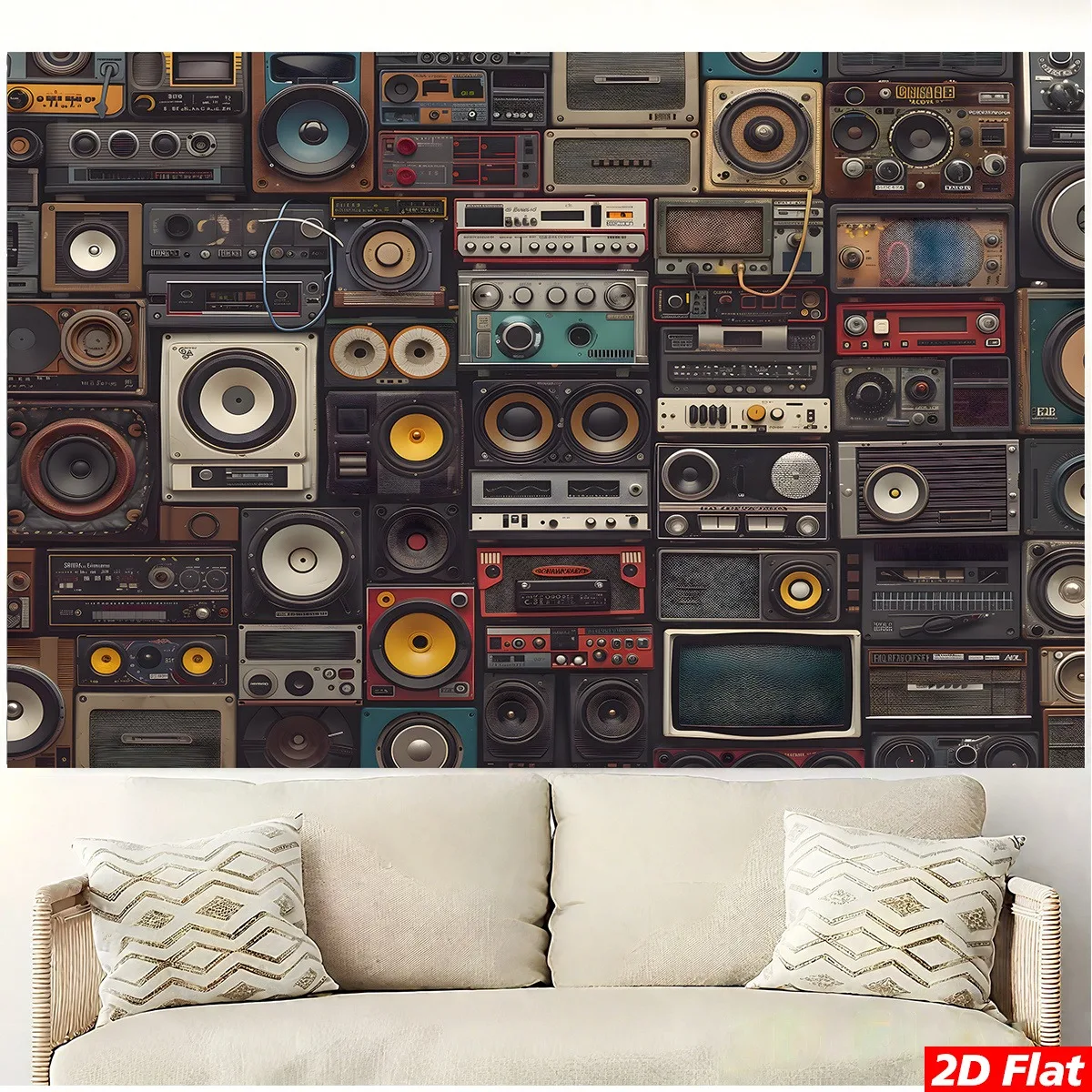 2D Flat Banner, 1pc 2D Flat Tapestry Vintage Radio Wall Decor Retro Audio Equipment Hanging Art Living Room Studio Decoration