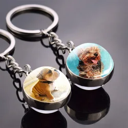 Cute Animal Key Chain Dog Double-Sided Glass Ball Keychain French Bulldog Labrador Pendant Hanging Ornament anime keychain