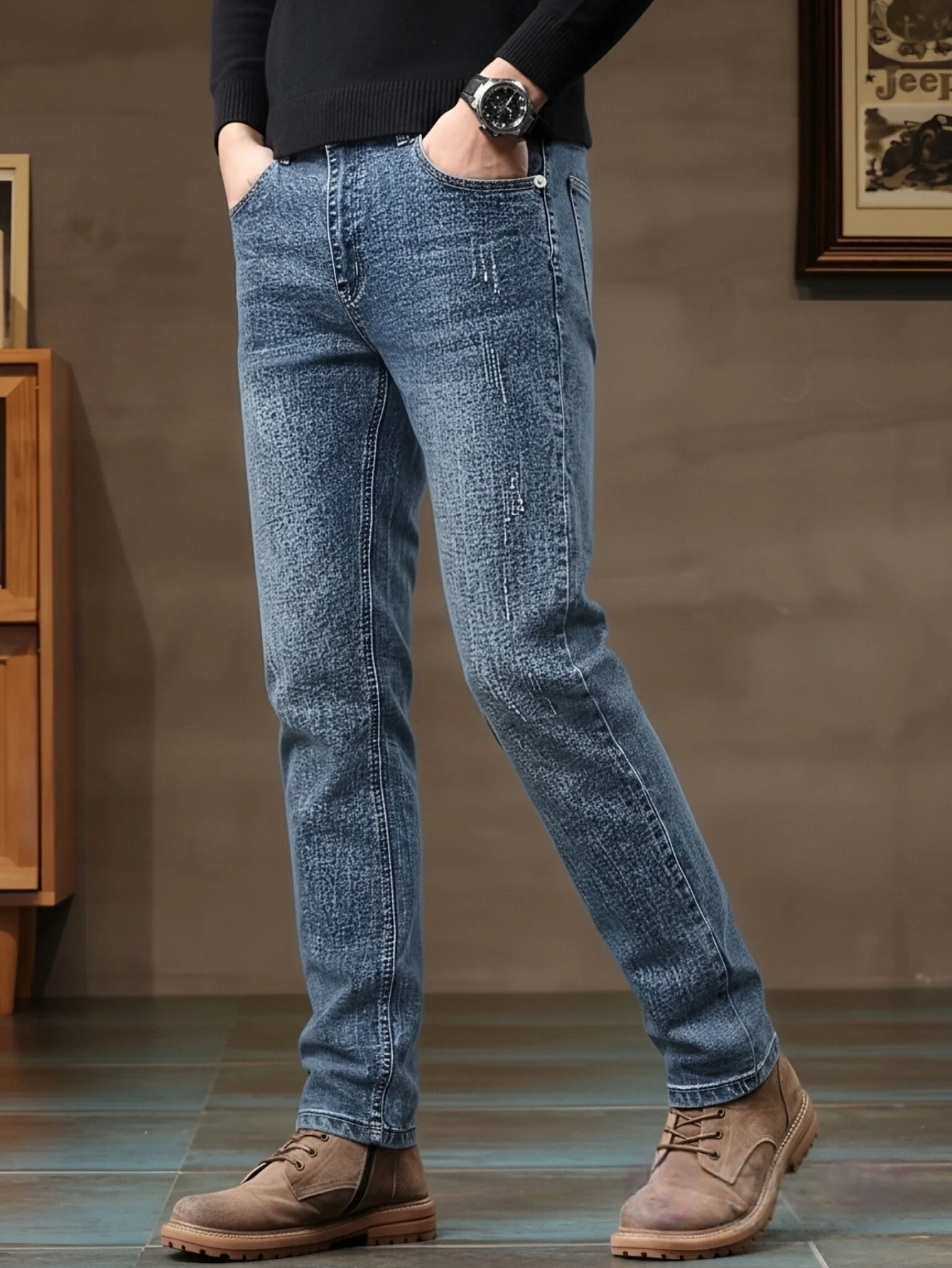 Mens Formal Look - Celana Slim-fit Denim Stretch Pria dengan