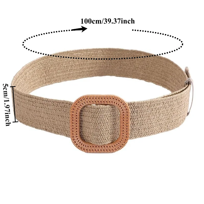 Fashionable Cotton-Linen Vacation-Style Straw Belt Versatile Minimalist Niche Women’s Leather Belt with Square Buckle