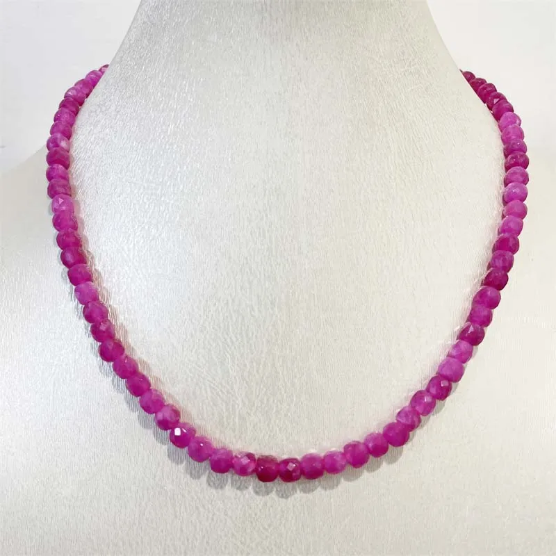 6MM Faceted Square Rubellite Morganite Necklace Pink Red Elegant Simple Hot Selling Natural Stone Wedding Party Jewelry Handwork