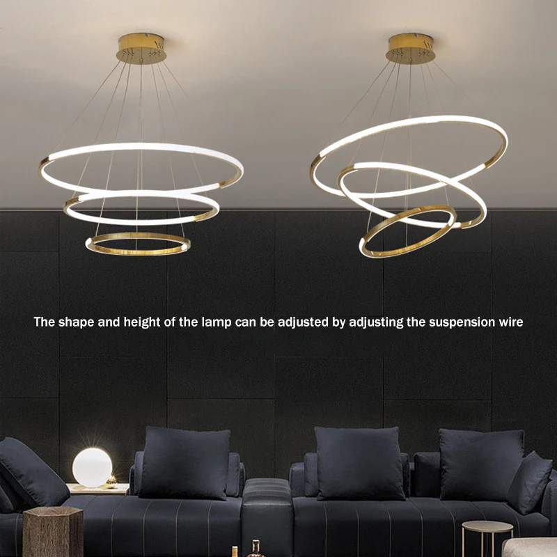 Lámpara colgante LED moderna Circular nórdica de lujo para decoración del hogar lámpara regulable para dormitorio sala de estar restaurante lámpara de luz interior