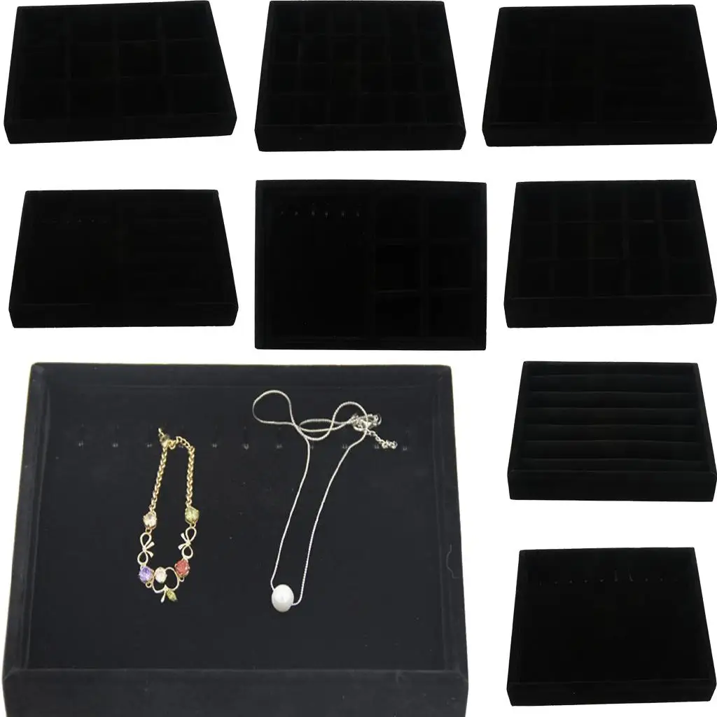

Black Velvet Drawer Jewlery Organizer Tray Display Necklace Earrings Showcase Multifunction Case