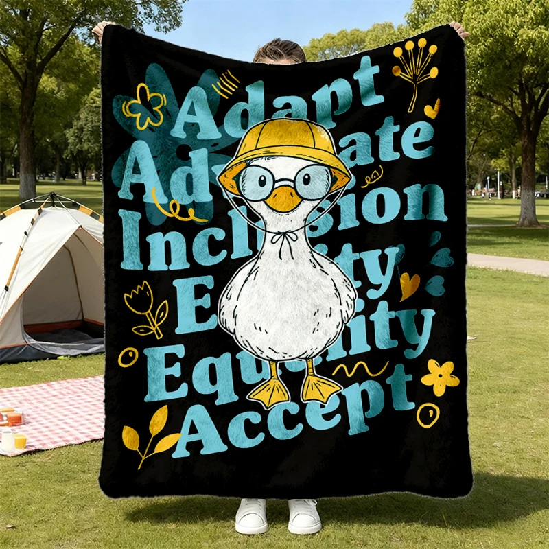 Cute Goose Accept Adapt Advocate Flannel Blanket, Funny Meme Autism Flannel Throw, Counselor Cozy Blanket