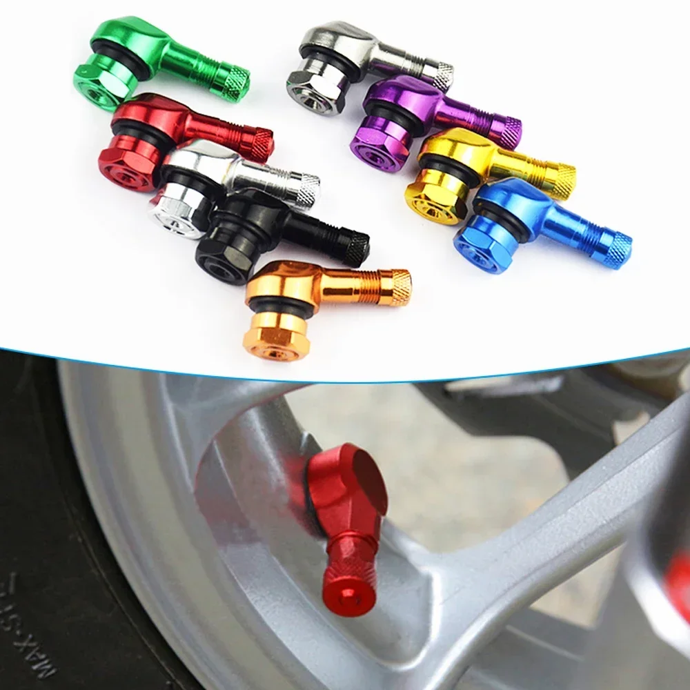 2Pcs 90 Degree CNC Aluminum Motorcycle Tire Valve Stems Universal Leak Proof Valve Caps For Motorbike Wheels