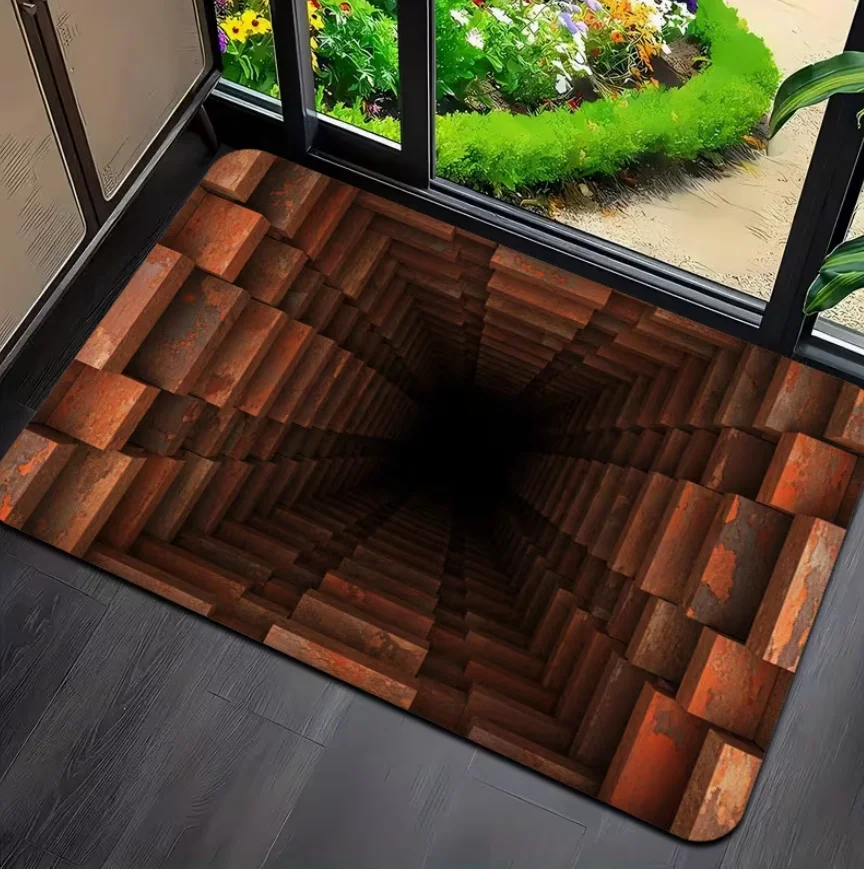 Welcome Mat3D Red Brick Tunnel Area Rug Washable Floor Carpet for Living Room Bedroom Home Decoration