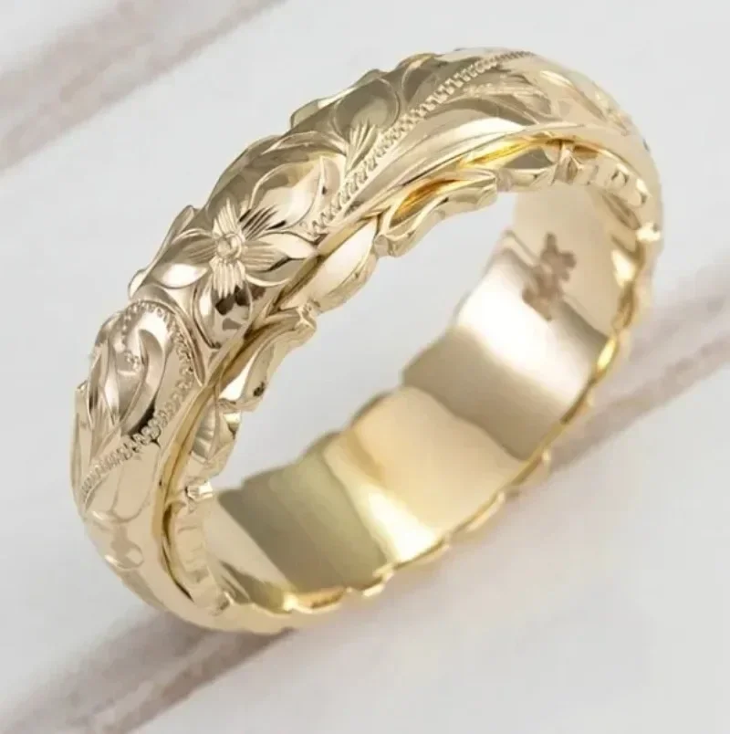 New Women Carving Rose Ring Anniversary Gift  Trendy Aristocats Versatile Jewellery Simple and Stylish Carved Rose Flower Ring