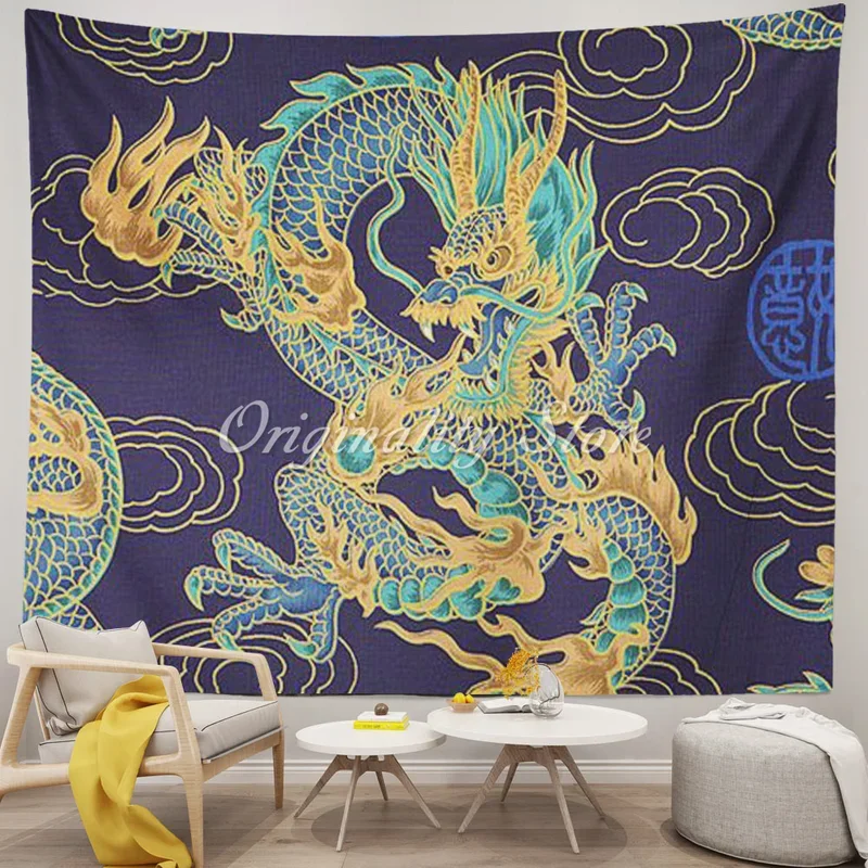 Chinese dragon design tapestry