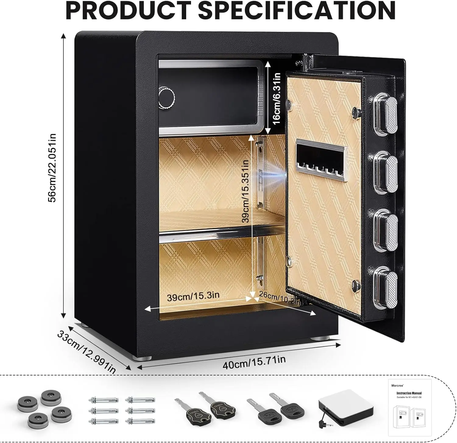 Biometric Fingerprint Safe Box, 2.6 Cub Fingerprint Safe with Voice Prompt and Private Inner Cabinet,