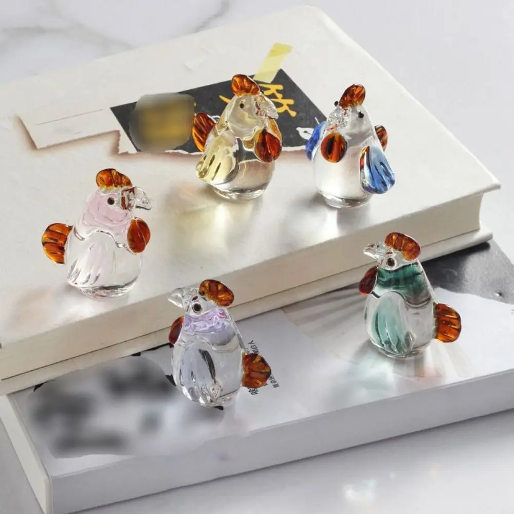 Mini Glazed Crystal Cock Ornament Cartoon Cute Chicken Figurine Handmade Animal Ornament Home Decor