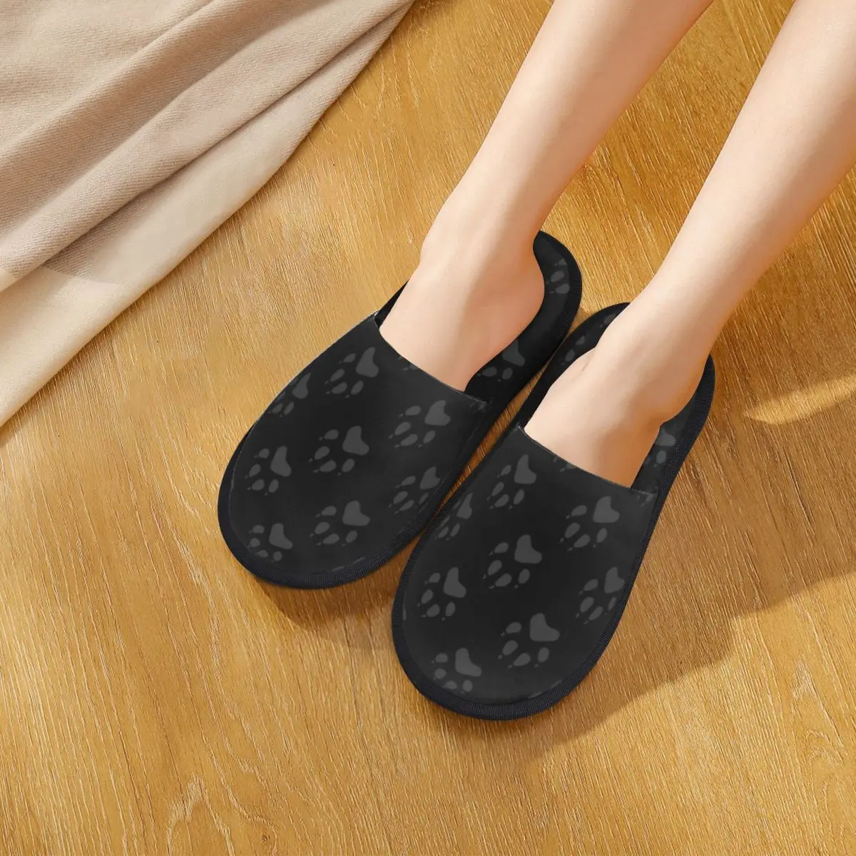 Custom Dog Paw Prints Or Animal Tracks (6) Slippers Memory Foam Warm Soft Women House Slipper Bedroom Fluffy Shoes