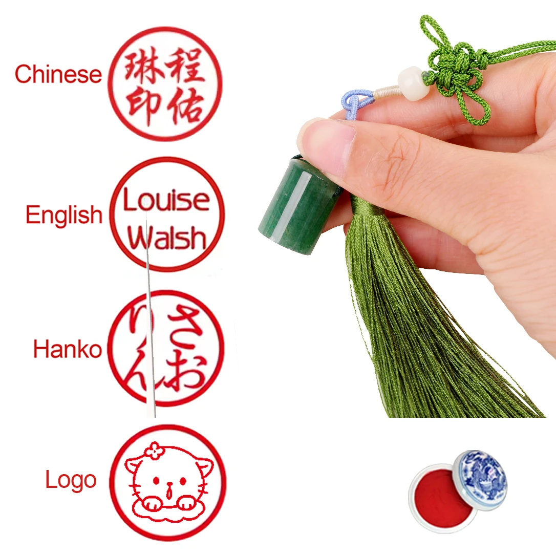 Custom Japan Hanko Stamp Natural Crystal Stone Name Stamp With Chinese Knot Tassel 15mm Round Calligraphy Chop Chapter
